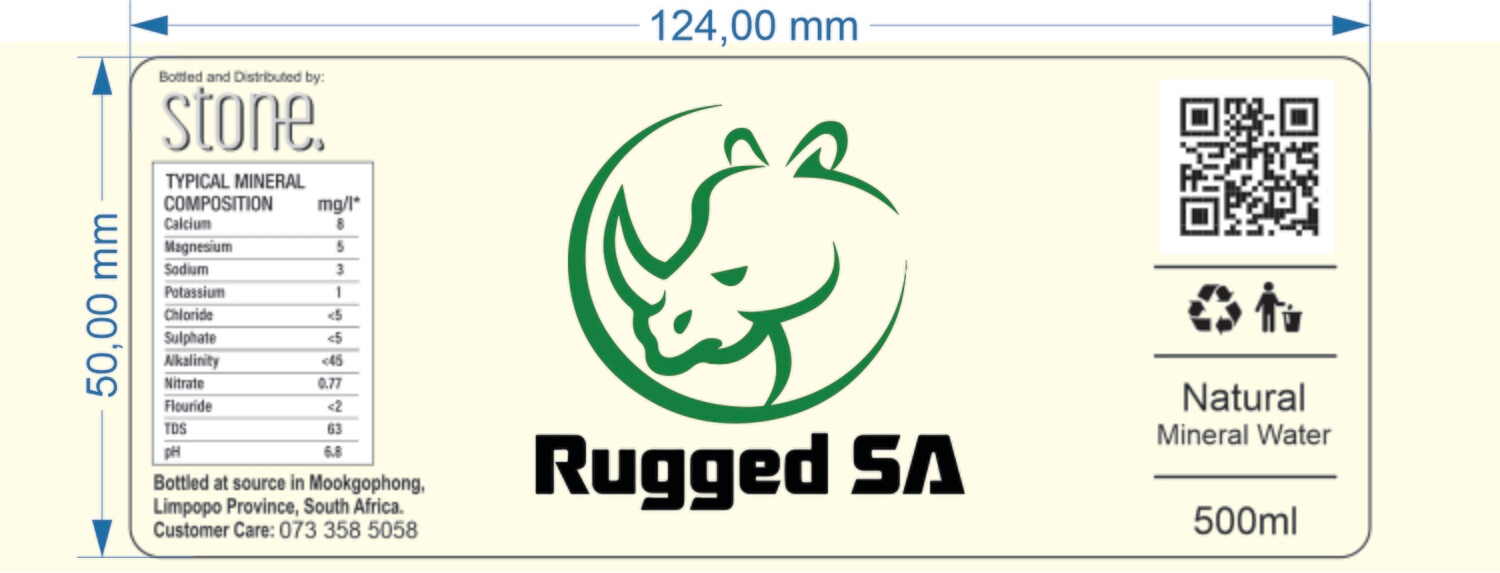 Label RUGGED SA Still Mineral Water500ml