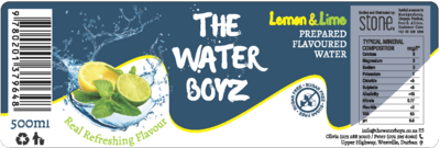 Label THE WATER BOYZ Carbonated LEMON &amp; LIME flavoured mineral water 500ml