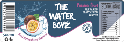 Label THE WATER BOYZ Carbonated PASSION FRUIT flavoured mineral water 500ml
