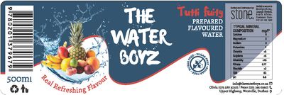 Label THE WATER BOYZ Carbonated TUTI FRUTI flavoured mineral water 500ml