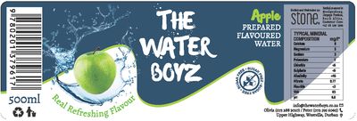 Label THE WATER BOYZ Carbonated APPLE flavoured mineral water 500ml