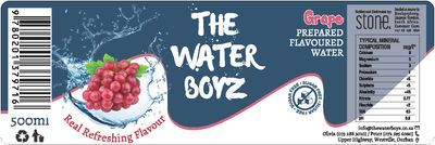 Label THE WATER BOYZ Carbonated GRAPE flavoured mineral water 500ml