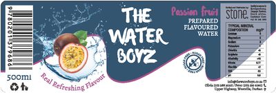 Label THE WATER BOYZ Carbonated PASSION FRUIT flavoured mineral water 500ml