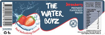 Label THE WATER BOYZ Carbonated  STRAWBERRY flavoured mineral water 500ml