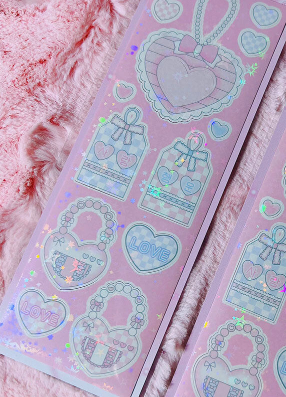 happyhee丨（11 types）pink hearts lovely sticker korean deco Korean stickers