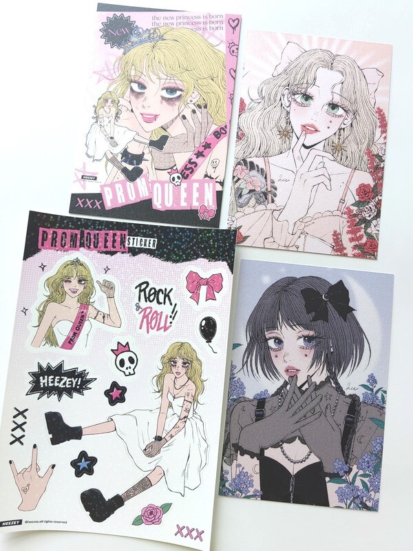 heezey丨(2 types) prom queen sticker &amp; postcard set Korea illustrated goods