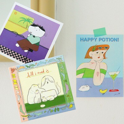 Mindobitto丨Postcard丨(3 types) vacation time Korea illustrated goods