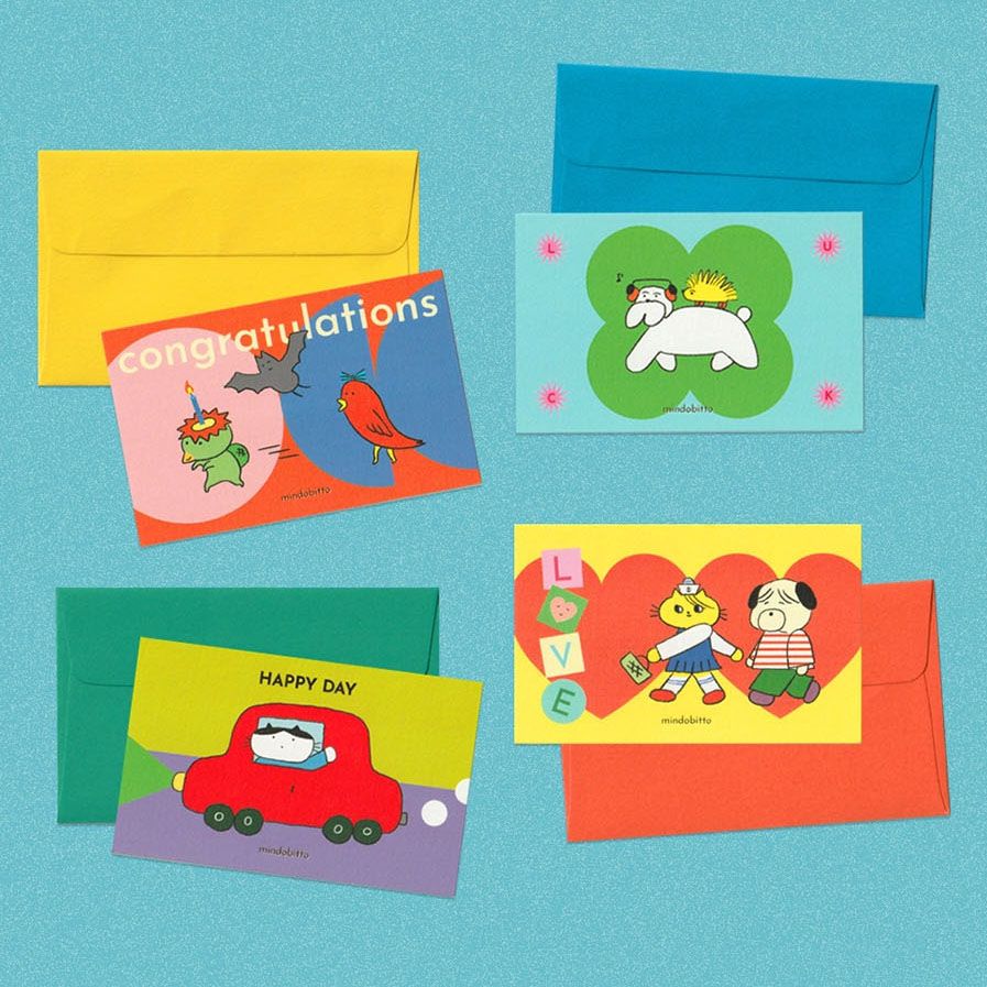 Mindobitto丨Postcard Set丨(4 types) Illustration Style Card Envelope Set Gift