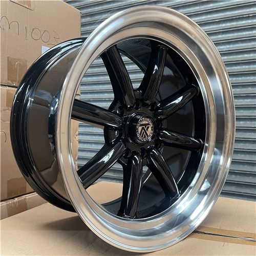 ZM1023 15X8 4X100 OR 4X114.3 BLACK MACHINED LIP