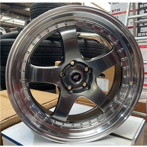 19X8.5 ET35 5X114.3 CB73.1 HYPER BLACK MACHINED LIP+SILVER RIVET
