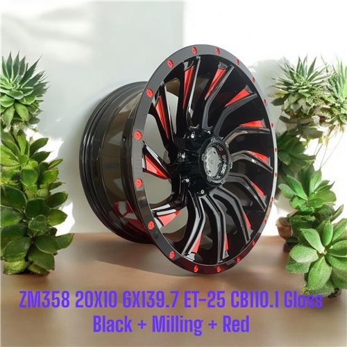 ZM358 20X10 6X139.7 ET-25 CB110.1 GLOSS BLACK + MILLING + RED