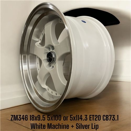 ZM346 - 18X9.5 5X114.3 OR 5X100 ET20 CB73.1 WHITE MACHINE + SILVER SIDE