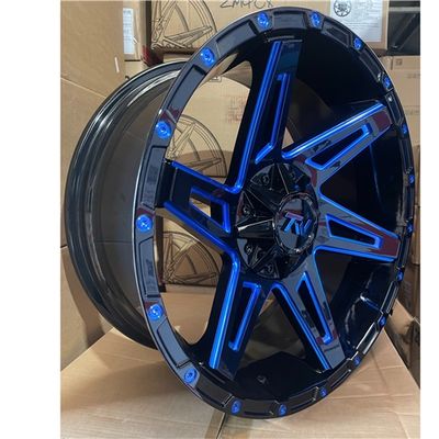 ZM409 20X9 6X139.7 / 6X135 ET-5 CB106.1 – GLOSS BLACK with BLUE MILLING WINDOWS