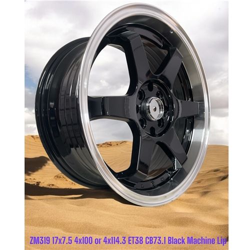 ZM319 17X7.5 ET40 CB73.1 4X100 OR 4X114.3 BLACK MACHINE LIP