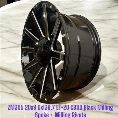 ZM305 - 20X9 6X139.7 ET-20 CB110.1  BLACK+MILLING SPOKES+RIVETS