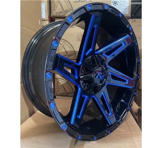 ZM409 20X9 6X139.7 / 6X135 ET-5 CB106.1 – GLOSS BLACK with BLUE MILLING WINDOWS