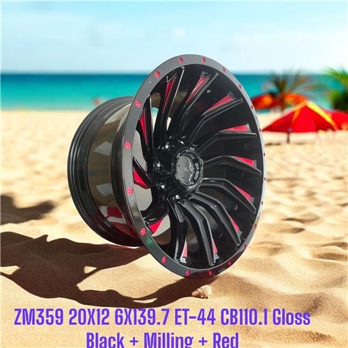 ZM359 20X12 6X139.7 ET-44 CB110.1  GLOSS BLACK + MILLING +RED