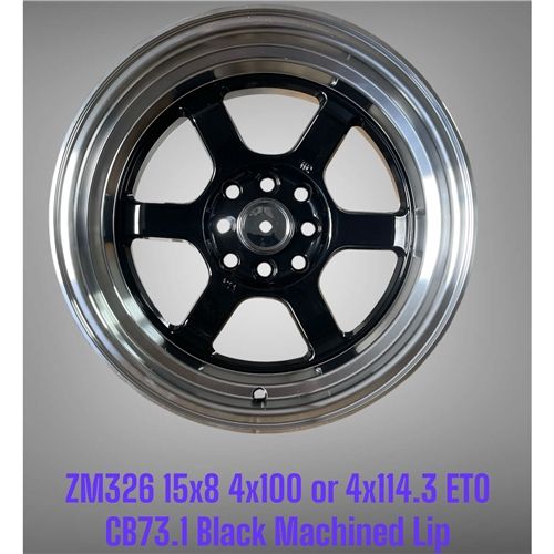 ZM326 15X8 ET0 CB73.1 4X100 OR 4X114.3 BLACK
