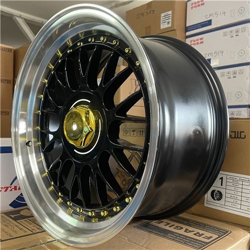 ZM503 17X8.5 ET20 4X100 OR 5X100 CB73.1 BLACK + GOLD RIVETS