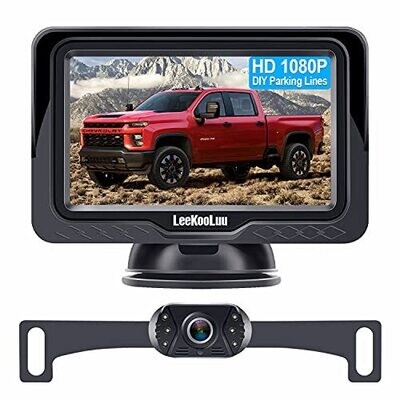 Backup Camera Easy Install: Plug-Play Color Clear Image DIY Guide Lines Night Vision HD 1080P Rear View Camera with Monitor Kit LED with On/Off Switch for Cars/SUVs/Trucks/Campers LK3