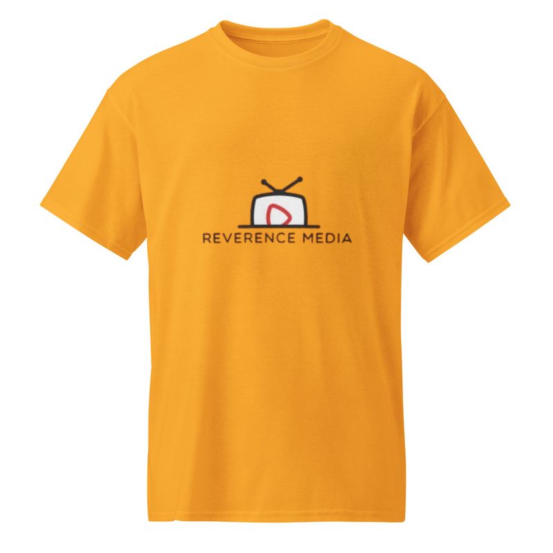 Reverence Media DryBlend® T-Shirt - Classic Red Tee with "REVERENCE MEDIA" Graphic, Short Sleeve, and Collared Design