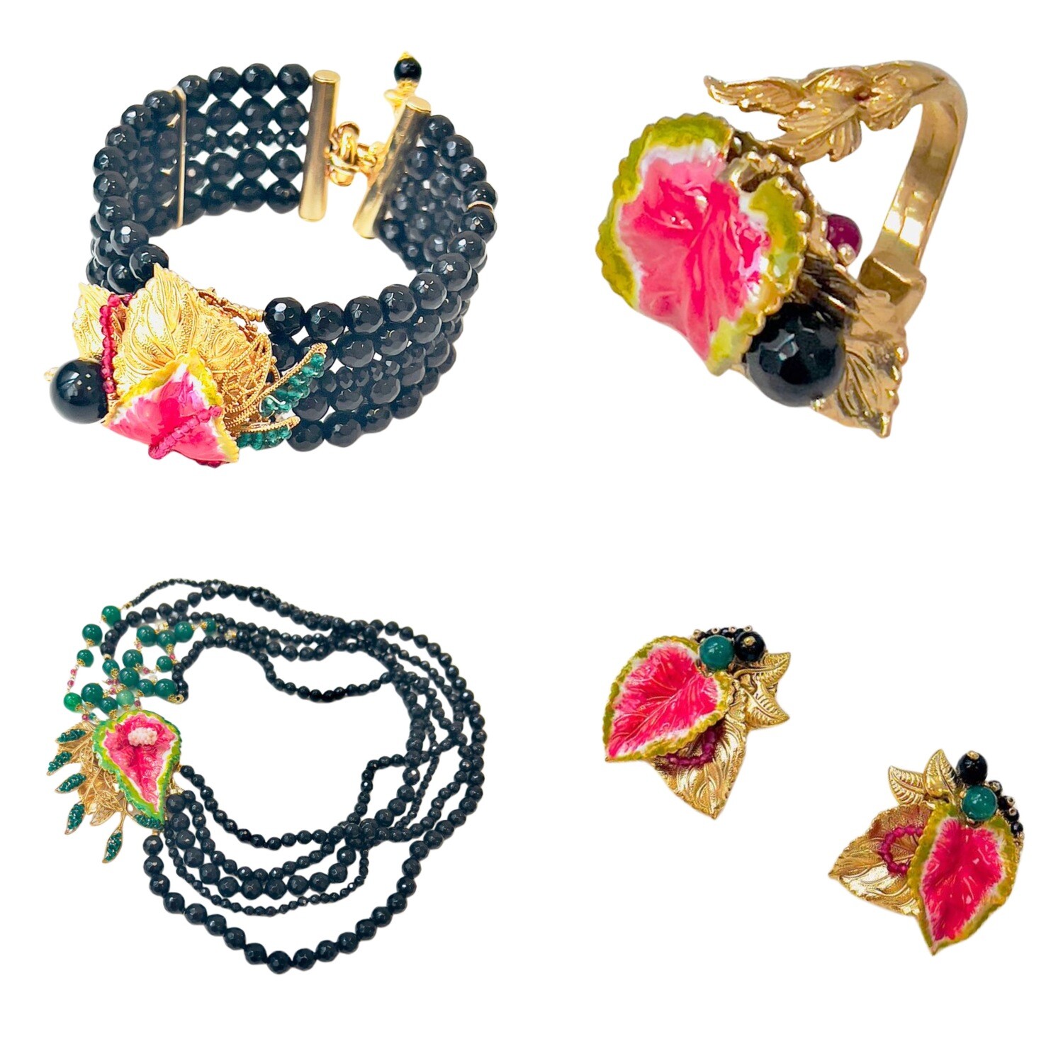 Jewelry set:  necklace, bracelet, earrings and ring