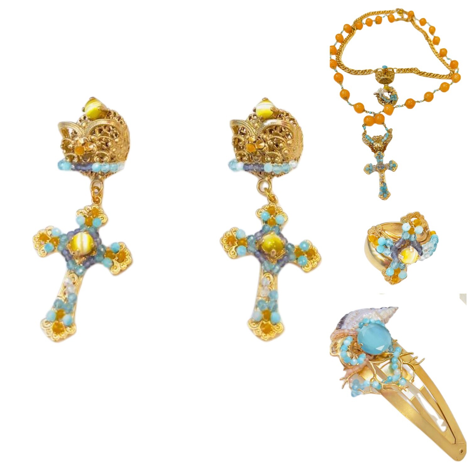 Jewelry set:  necklace, earrings, ring and hairpin