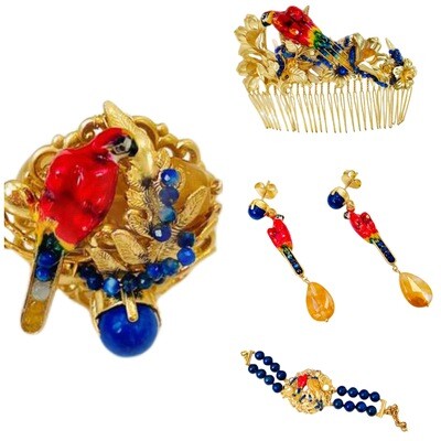 Jewelry set:  bracelet, comb, earrings and ring