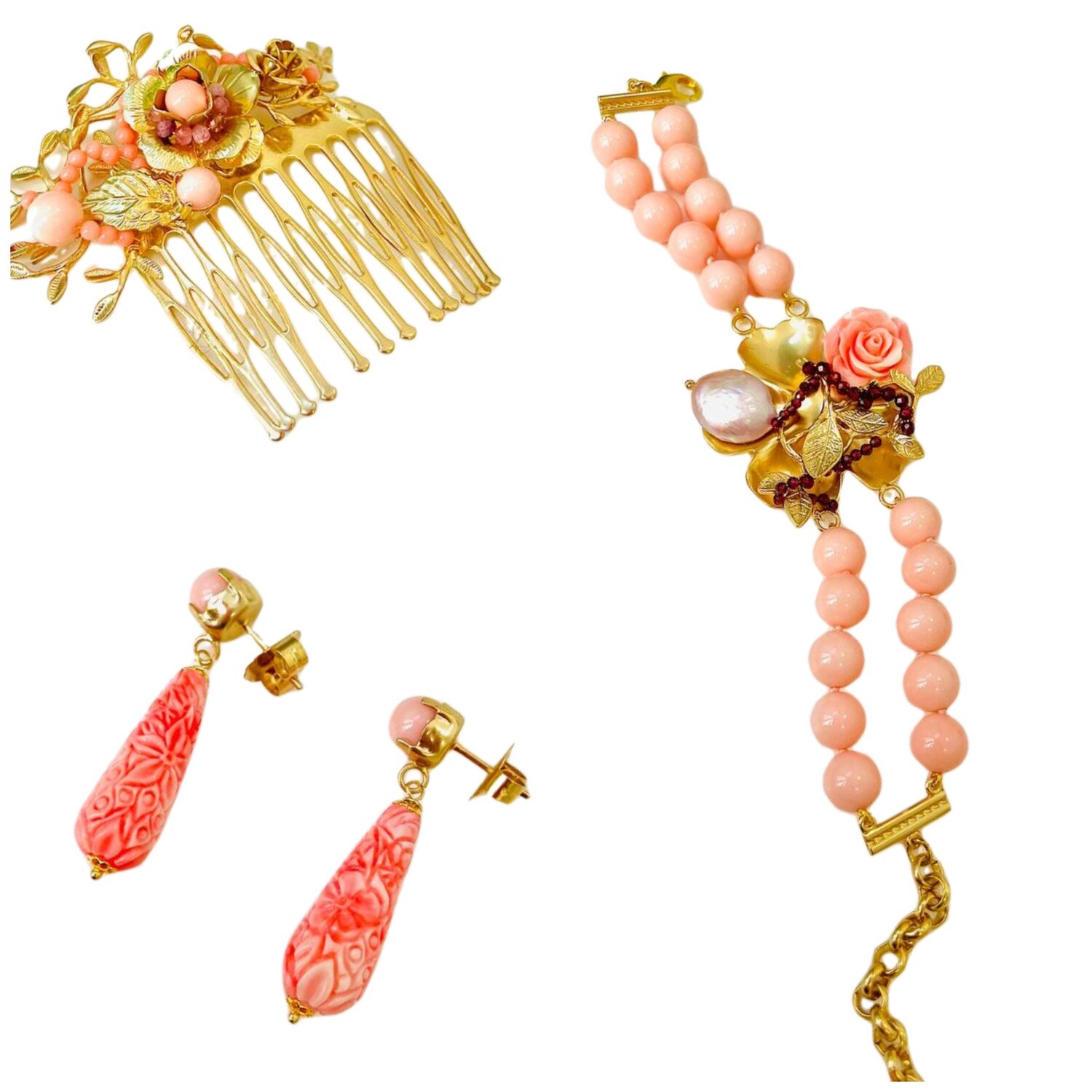 Jewelry set:  comb, bracelet and earrings