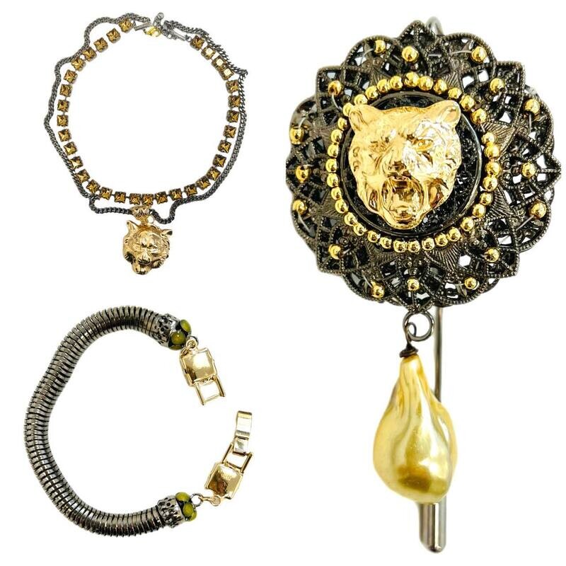Men’s Jewelry set: necklace, bracelet and lapel brooch