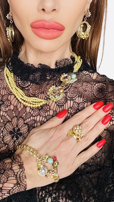 Jewelry set:  necklace, bracelet, earrings,  and ring