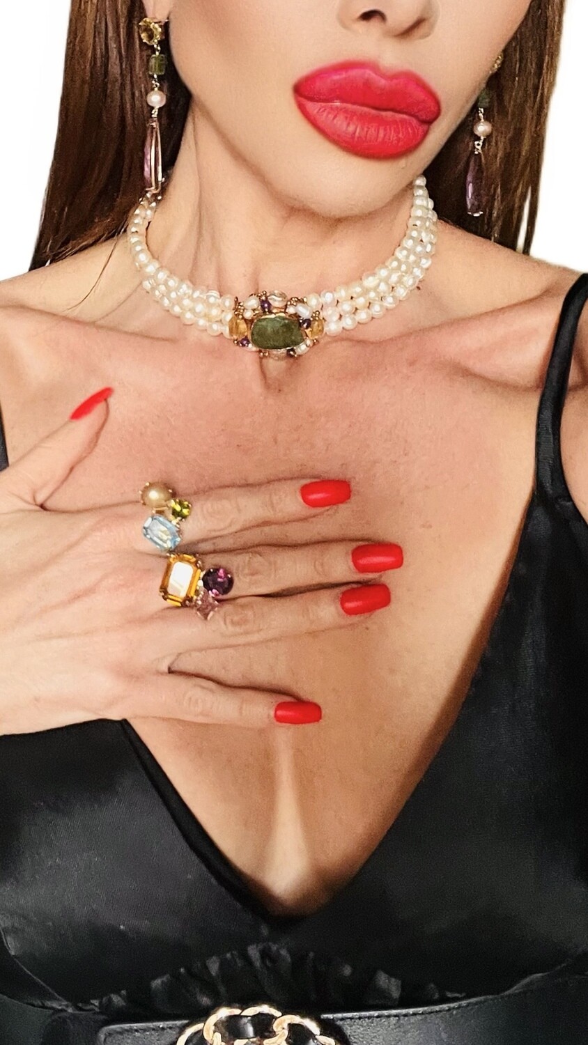 Jewelry set:  necklace,  earrings and 2 pair of rings