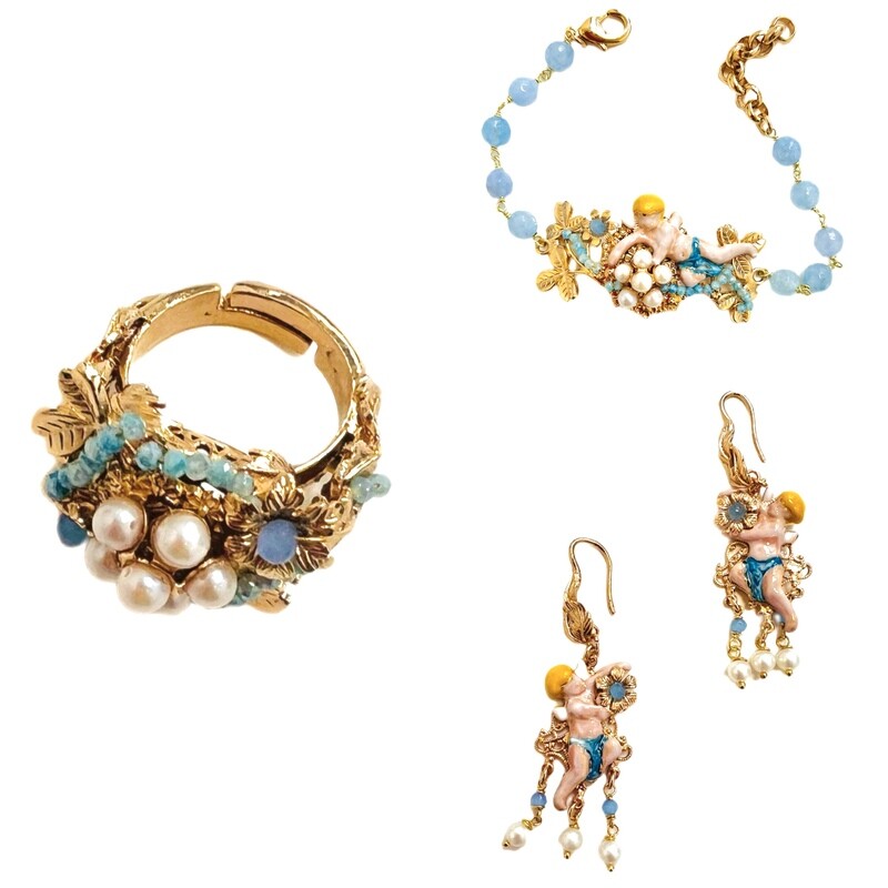 Jewelry set: bracelet, earrings and ring