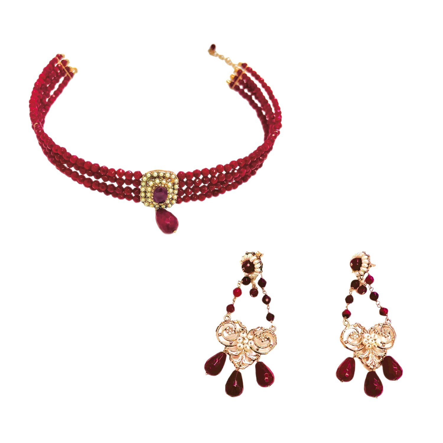 Jewelry set: choker and earrings.