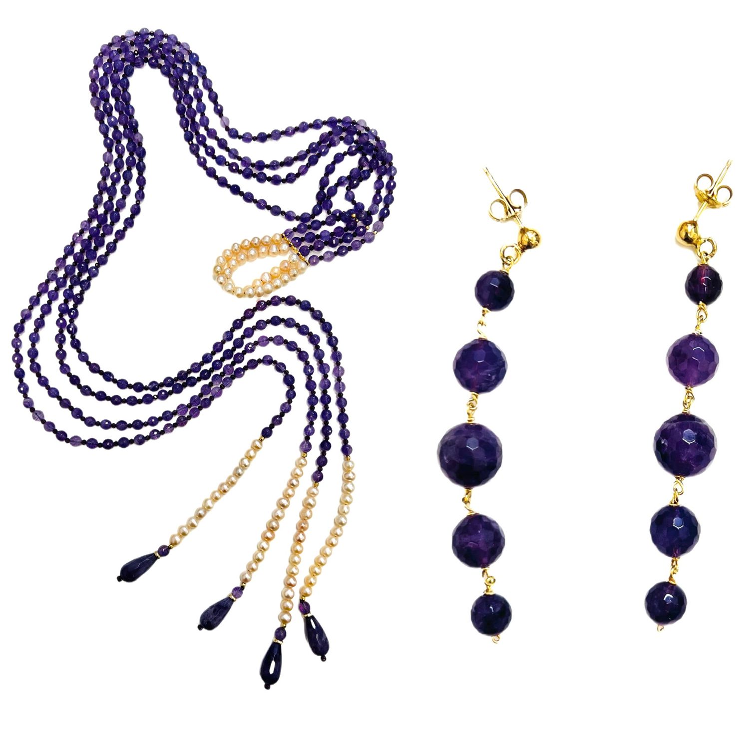 Jewelry set: necklace lariat and earrings