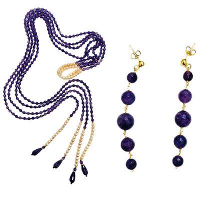 Jewelry set: necklace lariat and earrings