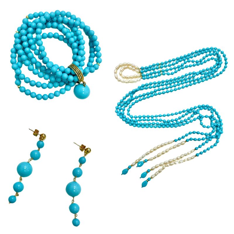 Jewelry set: necklace lariat, bracelet and earrings