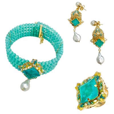 Jewelry set: choker, earrings and ring. Jewelry set: choker, earrings and ring.