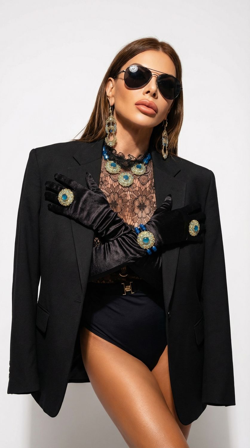 Jewelry set: bracelet, earrings and ring.