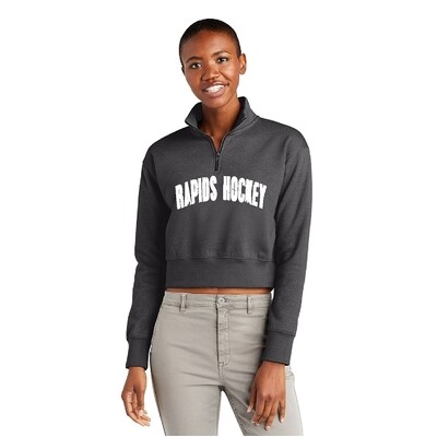 LADIES HEATHERED CHARCOAL CROP HALF ZIP - LHS HOCKEY