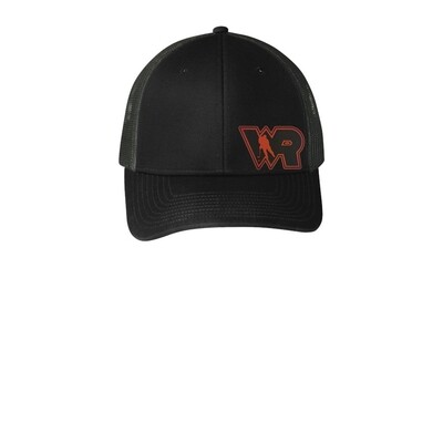ADULT BLACK TRUCKER CAP  WITH RED AND BLACK  PATCH - LHS HOCKEY