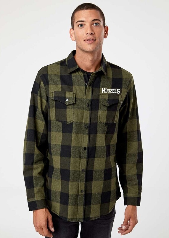 Army | Black Snap Front Long Sleeve Plaid Flannel Shirt - Hoozels