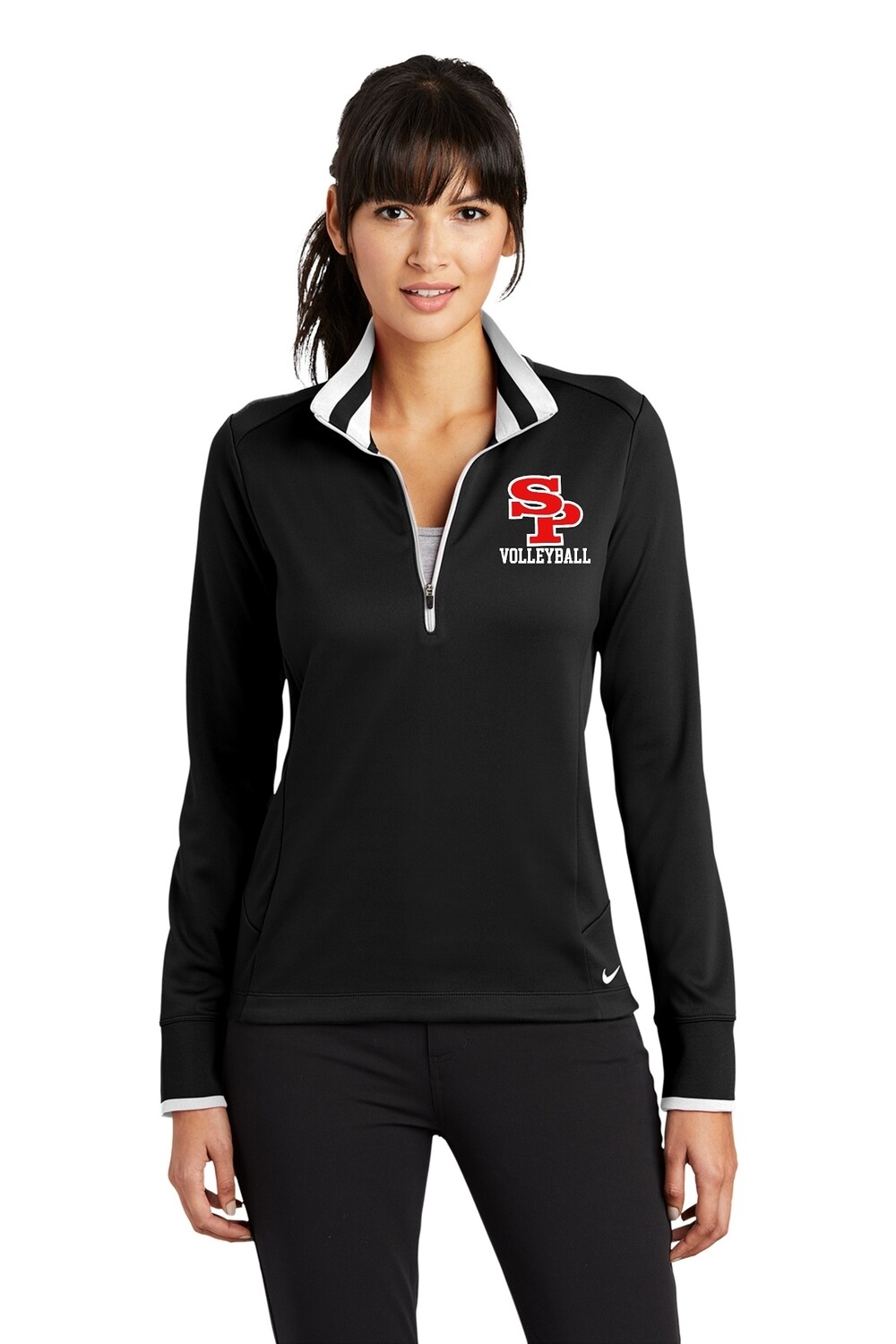 BLACK Nike Ladies Dri-FIT 1/2-Zip Cover-Up - SPASH VOLLEYBALL