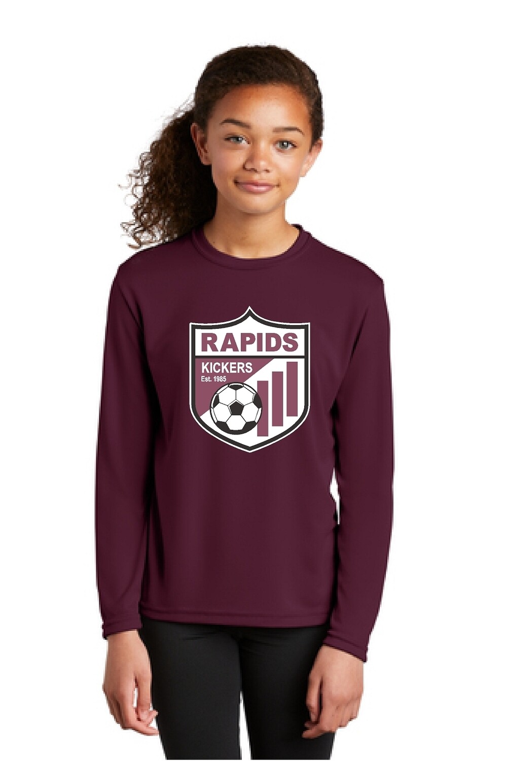 YOUTH Sport-Tek® Long Sleeve PosiCharge® Competitor™ Tee - MAROON - Kickers Soccer