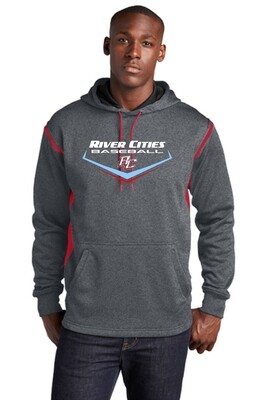 Adult - Sport-Tek® Tech Fleece Colorblock Hooded Sweatshirt - Graphite Heather/True Red - River Cities