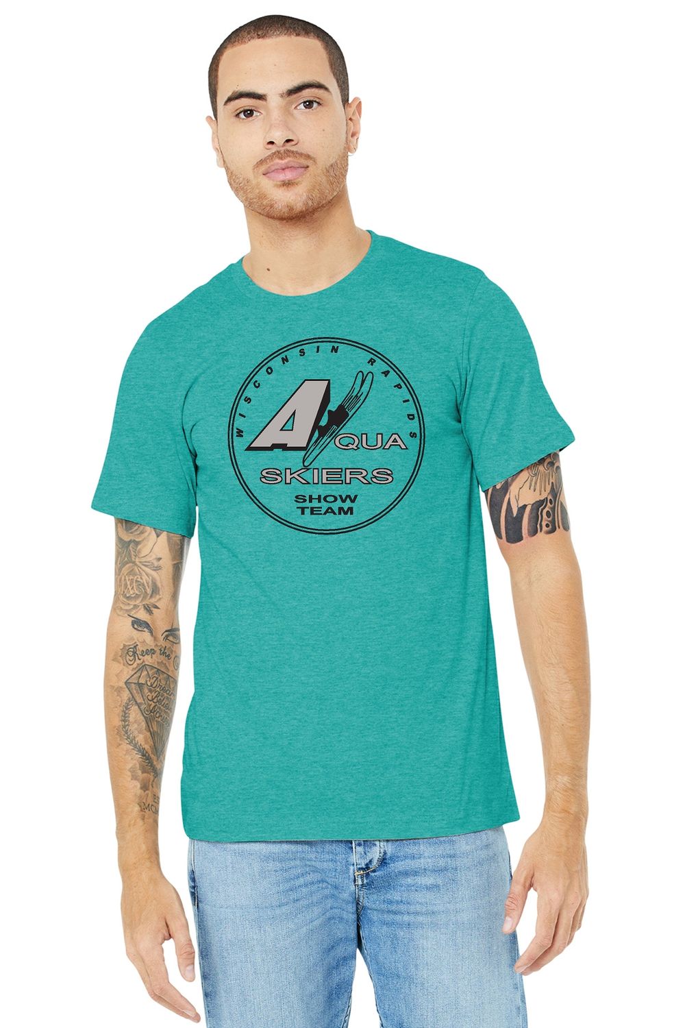 UNISEX BELLA+CANVAS ® Heather CVC Short Sleeve Tee - AQUA SKIERS