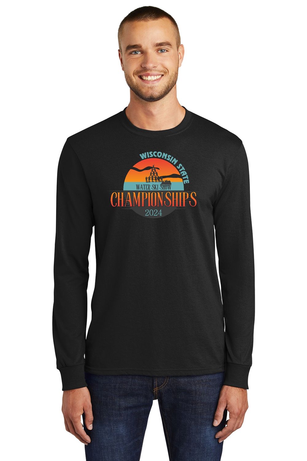 UNISEX Port &amp; Company® Long Sleeve Core Blend Tee BLACK  - WI State Waterski