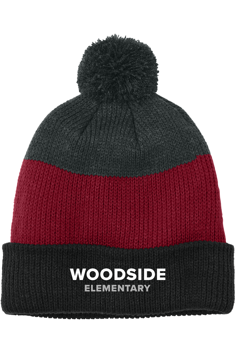 Port Authority® Cozy Striped Pom Beanie Black/Red/Char - Woodside