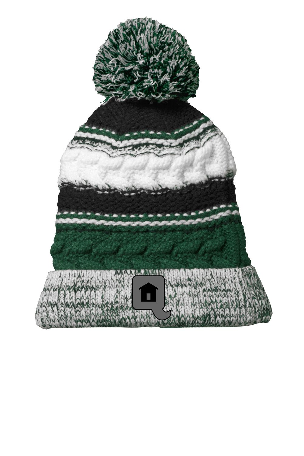 Pom Pom Team Beanie with Custom Patch - Quadrant