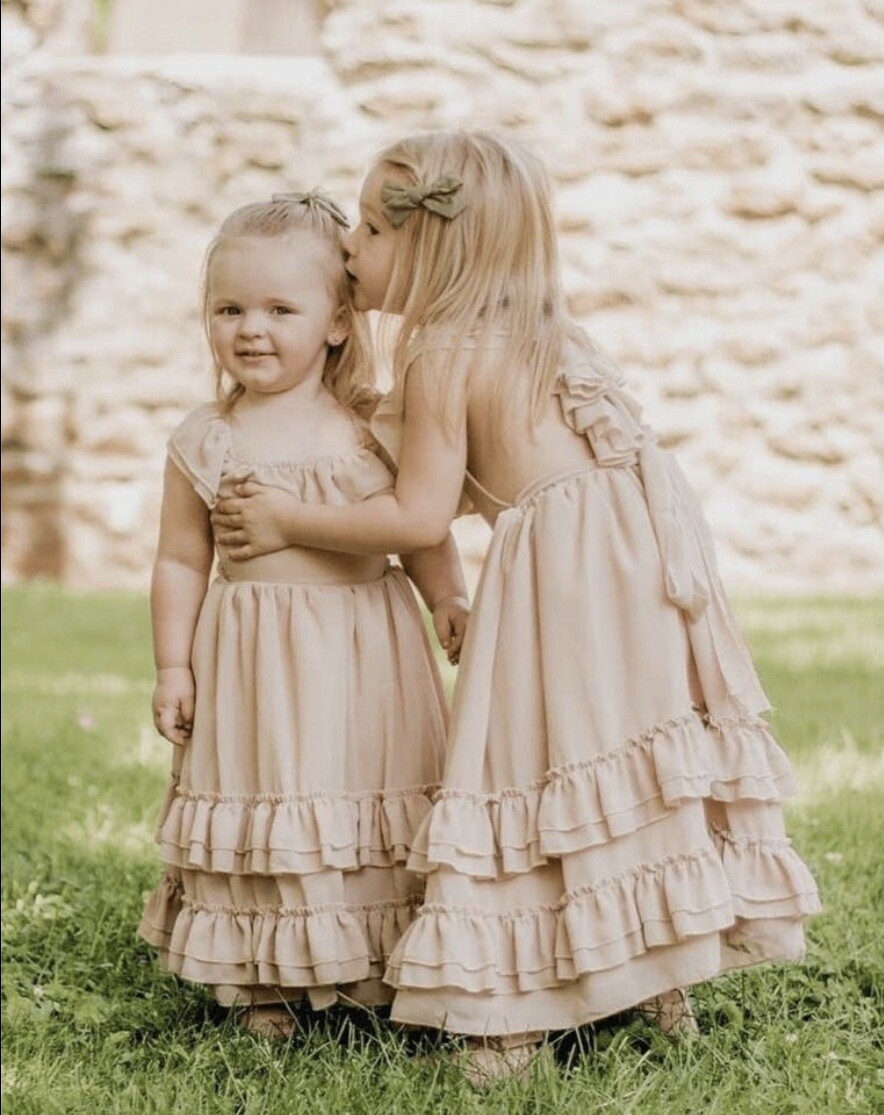 Nellie Ruffle Maxi Dress, Color: Champagne, Size: 0-3M